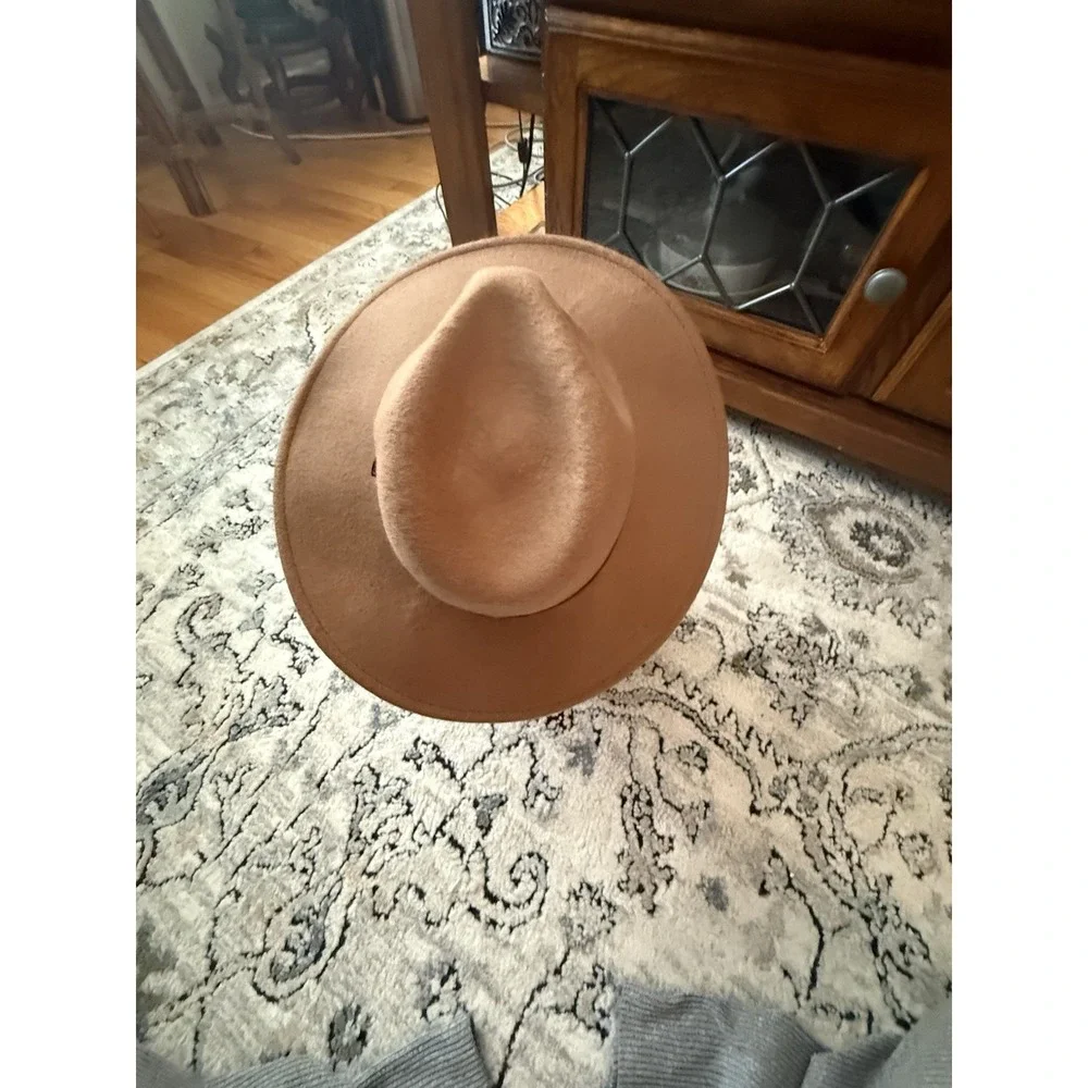 Artisanany 100 % wool Wide Brim Hat - Faux Leather Strap Buckle